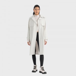 Custom women waterproof windproof detachable lapel hooded belt long outdoor jackets coats