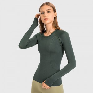 Women long sleeve round neck sports t-shirt running fitness slim fit breathable yoga workout top