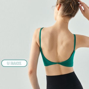 Women U neck spaghetti strap padded crop vest U back running workout fitness yoga sports bra