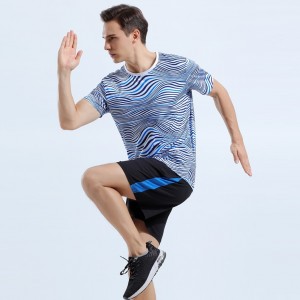 Custom mens stripe printed quick dry sports running t-shirts