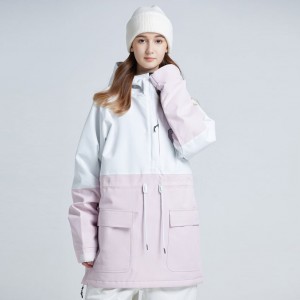 Women outdoor half zip hooded ski jacket winter windbreaker colorblock snowboarding coat
