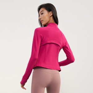 Women warm yoga long sleeve top stand collar slim fit jacket with back breathable mesh OEM