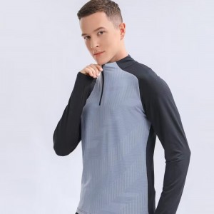 Custom men long sleeve 1/4 zip running t-shirt outdoor training marathon colorblock sweatshirts