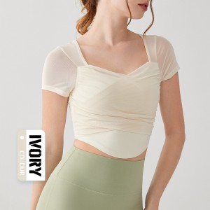 Custom women yoga short sleeve padded crop top mesh quick dry fitness t-shirt OEM Low MOQ
