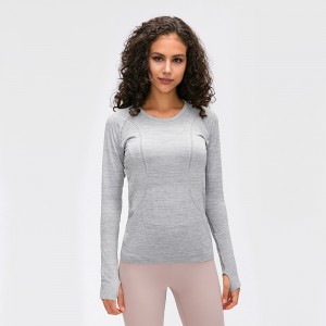 Women long sleeve round neck sports t-shirt running fitness slim fit breathable yoga workout top