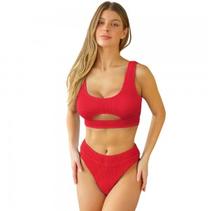 Custom women two piece swimsuits hollow out sex high cut bikini sets | OMI Swimwear Supplier