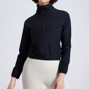 China OEM Wholesale Women′ S Half Zip Long Sleeve Plain Cropped Sweatshirt Yoga Wear