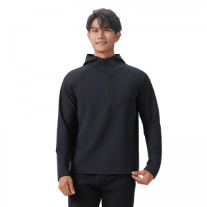 Custom men 1/3 zip hoodie outdoor running long sleeve hooded pullover sweatshirts OEM