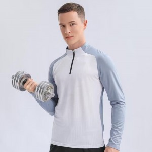 Custom men long sleeve 1/4 zip running t-shirt outdoor training marathon colorblock sweatshirts