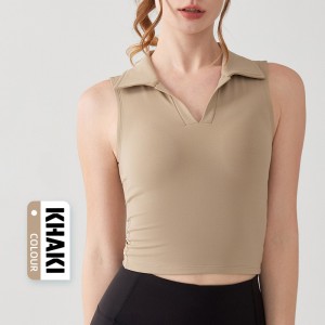 Custom women lapel sleeveless yoga tank top fitness padded crop t-shirt Factory OEM Low MOQ
