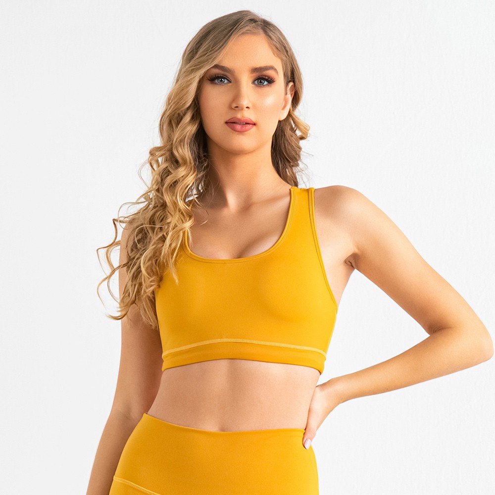 Neon Yellow UV 50+ Stella Seamless Racerback Sport Yoga Bra - Women