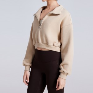 Women stand collar half zip loose long sleeve crop top fitness sports sweatshirts quick delivery