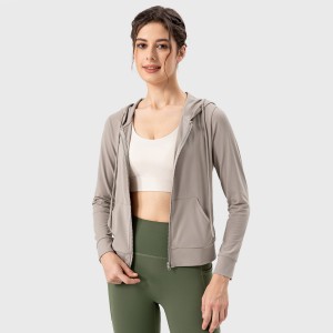 Custom Women autumn yoga hooded jacket slim fit fitness high elastic breathable running coat