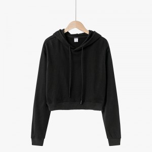Custom women frenth terry hoodies loose quick dry long sleeve crop pullover sweatshirt OEM
