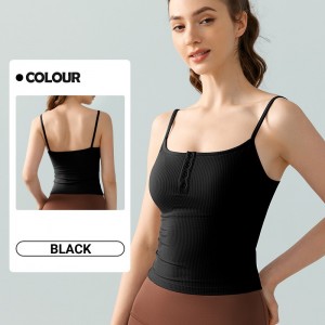 Custom women Spaghetti straps padded tank top button front sex back yoga top Factory OEM