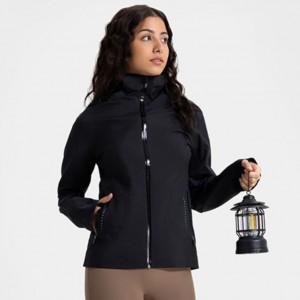 Custom women waterproof windproof zip outdoor jacket hiking camping hooded climbing coat