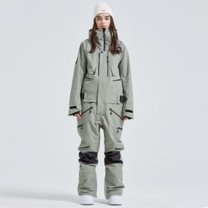 Women outdoor one piece ski suit windproof coat snowboarding durable jacket outerwear