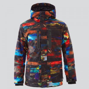 Men’s snow coat ski hooded jacket windproof snowboard waterproof printed outdoor skiwear