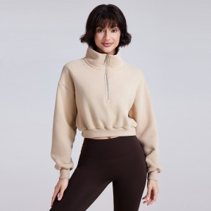 Women stand collar half zip loose long sleeve crop top fitness sports sweatshirts quick delivery