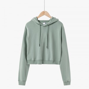 Custom women frenth terry hoodies loose quick dry long sleeve crop pullover sweatshirt OEM