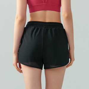 Custom women mesh fake 2 pcs drawstring sports shorts running 2 in 1 shorts OEM Low MOQ