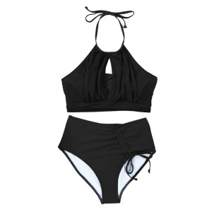 Professional China Halter One-Piece Swimsuit Ruffle Sleeveless Swimwear Solid Color Beachwear Cut out V-Neck Monokini