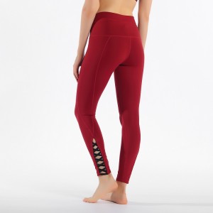 factory low price China Women High Waist Pierced Compression Yoga Running Workout Leggings