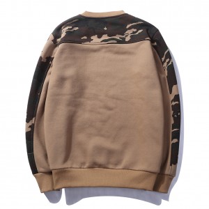 Custom oversized round neck sweatshirt long sleeve camouflage printed patchwork fleece mens sweatshirts