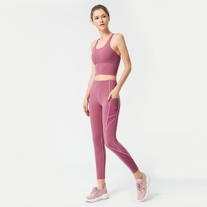Custom cross strape sports bra gym fitness set high waisted womans leggings yoga workout sets