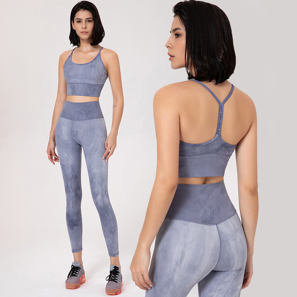 China Wholesale Yoga Crop Tops Suppliers - Ladies tie dye gym Y back sports bra sets athletic workout leggings suit women fitness yoga set – Omi