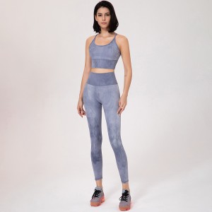 Ladies tie dye gym Y back sports bra sets athletic workout leggings suit women fitness yoga set
