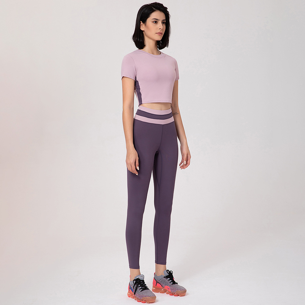 Fashion Set of seamless yoga for women short sleeve short sleeve top high  waist pants gym clothing suits for jogging 2 pieces-purple @ Best Price  Online