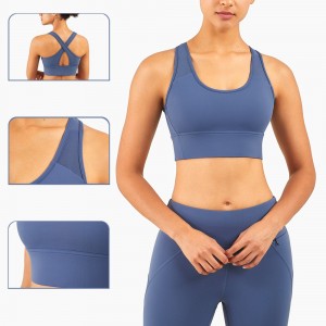 Womens mid strength sports bras mesh shoulder cross hollow out running workout athletic yoga top