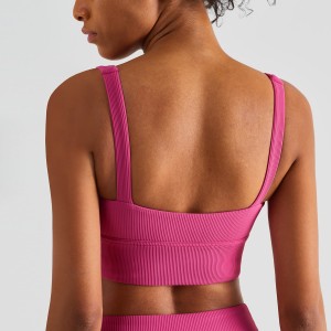 Womens rib deep U neck sports bras fitness training tummy control running worktou crop tank top