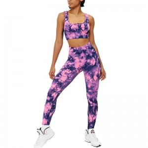 Women seamless fitness set print workout sports bra running leggings 2pcs-Seamless|Activewear