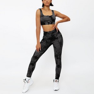 Women seamless fitness set print workout sports bra running leggings 2pcs-Seamless|Activewear