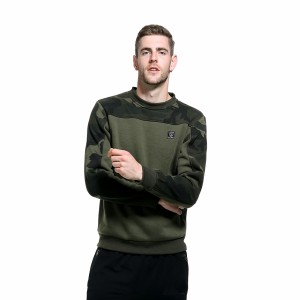 Custom oversized round neck sweatshirt long sleeve camouflage printed patchwork fleece mens sweatshirts