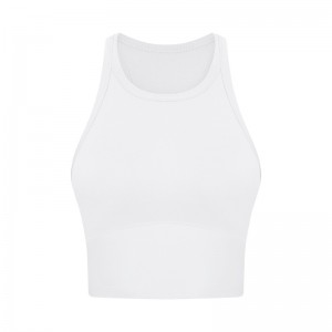 Women padded yoga tank top high neck racerback sleeveless gym running sports bra crop top