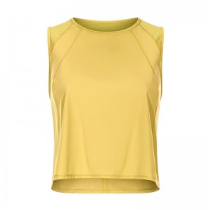 Women sleeveless t-shirt back mesh hollow out quick dry breathable tennis crop tank top