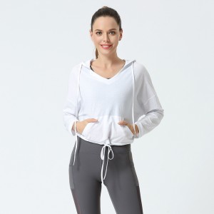 Custom women cotton polyester pullover sweatshirts sports tops long sleeve hooded yoga coat