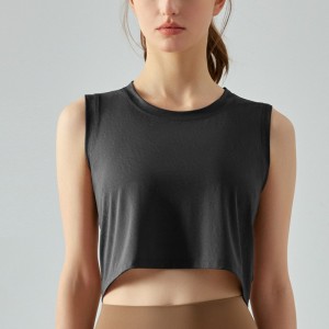 Women crop tank top jacquard outdoor sportswear top running loose fitness yoga sleeveless tshirt