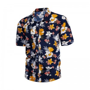 Men hawaiian beach shirts casual loose button down summer retro print short sleeve holiday Shirt