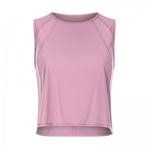 Women sleeveless t-shirt back mesh hollow out quick dry breathable tennis crop tank top
