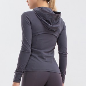 Women sports hooded zipper jacket high elastic running top custom long sleeve workout yoga coat