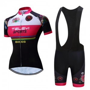Women short sleeve cycling wear set print mesh riding bib bike shorts set – Activewear | Cycling wear