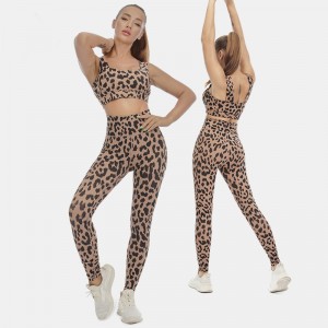 Yoga Set | Leopard print active wear suit sports bra workout leggings gym clothing fitness sets