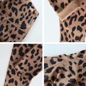 Supply OEM China Autumn Winter Leopard Print O Neck High Waist Long Sleeve Tight Yoga Two Piece Pants Set