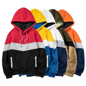 Custom Logo Streetwear Color Blocked Casual Pullover Sweatshirt Polyester Plus Size Men Hoodies