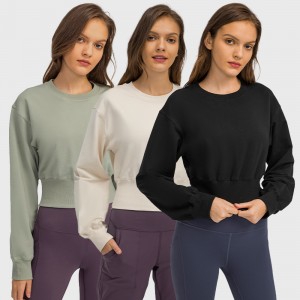Crop Top | Women loose long sleeve pullover casual sports crop top shaped active gym sweatshirts