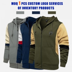 ODM Manufacturer China Men′s Color Blocked Outfits High Quality Blank Hoodies Low MOQ Hoody Mens Zip up Hoodie